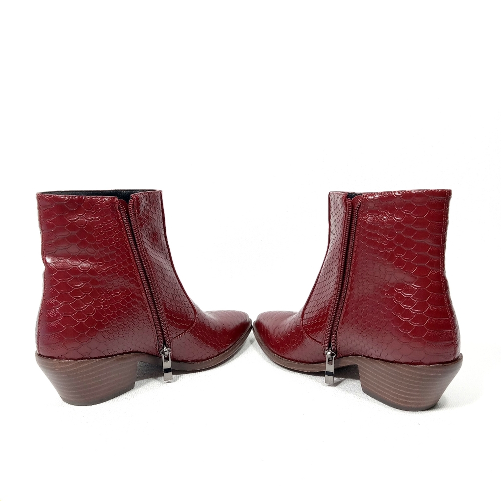 MAYPIE Dark Red Faux Leather Western Ankle Boot Size 6 - Picture 8 of 16